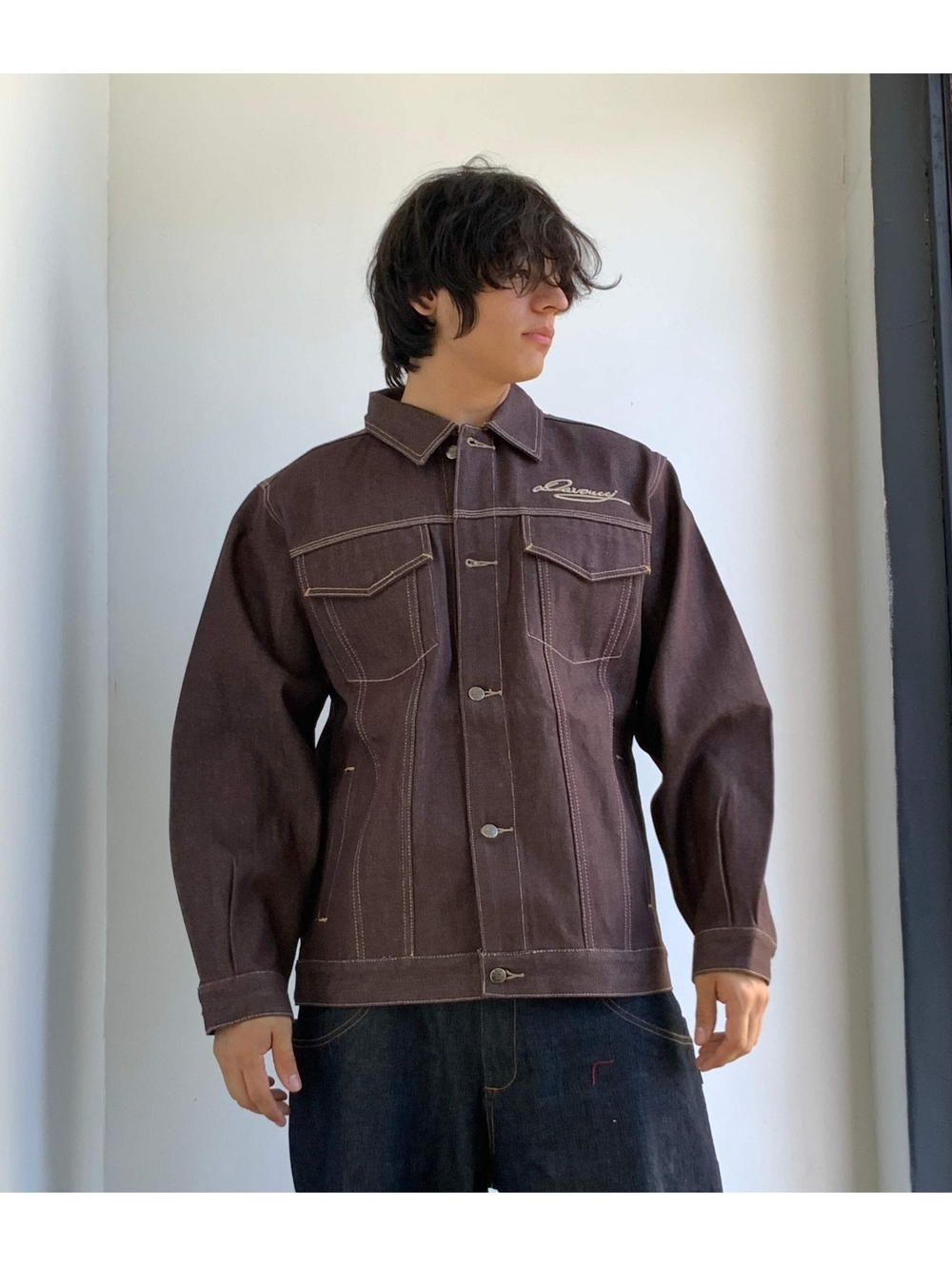 Men's Davoucci Raw Brown | Khaki Casual Denim Jacket NWT